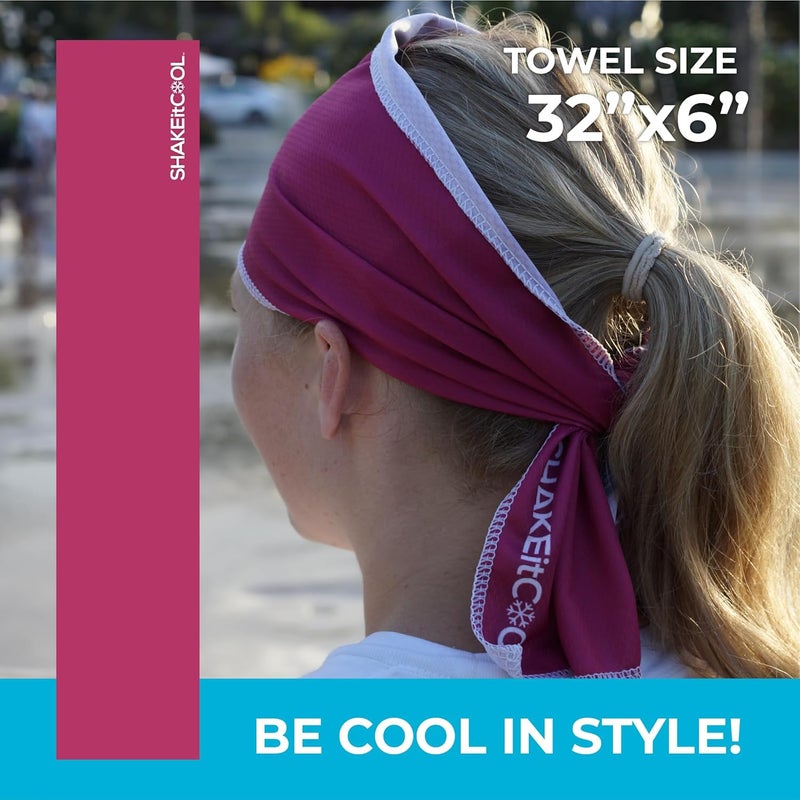 SHAKEitCOOL Original Cooling Towel – Be Cool in Style - Heat Relief, Soft, Lightweight, Sun Protection, Easy Clean - Perfect for Biking, Running, Yoga, Gym, Gardening - Berry - Image 2